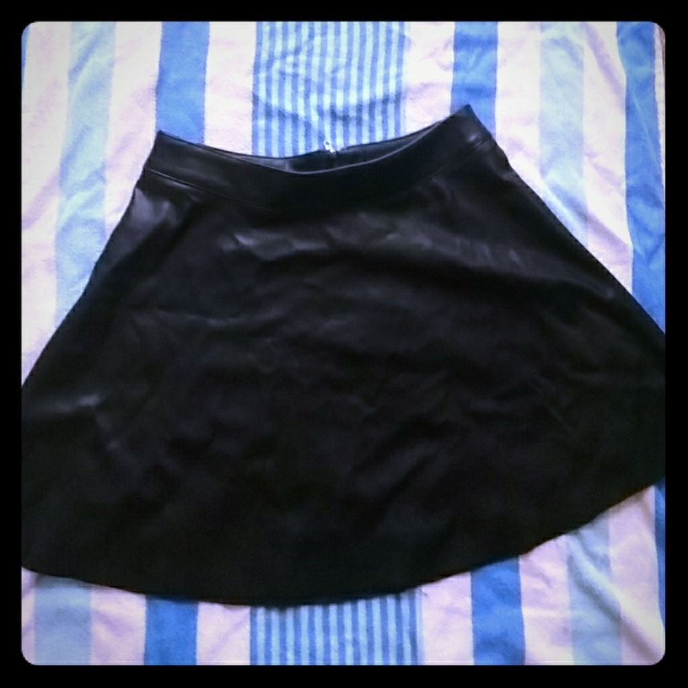 Black Leather Skater Skirt